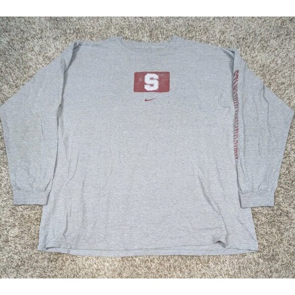 Vintage Nike Team Stanford Cardinal T Shirt Men's 2XL XXL  Grey Long Sleeve Y2K - Picture 1 of 8